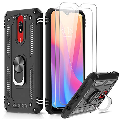 LeYi für Xiaomi Redmi 8 / Redmi 8A Hülle mit Panzerglas Schutzfolie(2 Stück),360 Grad Ring Halter Handy Hüllen Cover Bumper Schutzhülle für Case Xiaomi Redmi 8/Redmi 8A Handyhülle Schwarz von LeYi