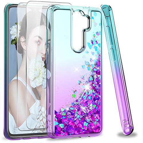 LeYi für Xiaomi Redmi Note 8 Pro Hülle Glitzer Handyhülle mit Panzerfolie Schutzfolie(2 Stück), Cover Bumper Schutzhülle für Case Xiaomi Redmi Note 8 Pro Handy Hüllen Türkis Lila von LeYi