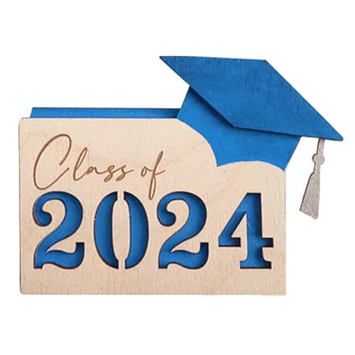 Abitur-Geschenk, anpassbare Kartenbox, Holzhalter, personalisiertes Erinnerungsbuch mit 12 Fächern für Hochschulabsolventen der Klasse 2024 Blau von Leadrop
