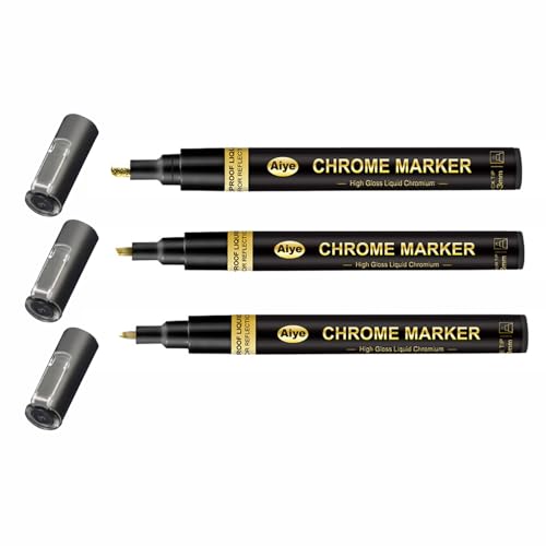 Leadrop Golden Chrome Marker Pen Set von 3 Spiegelstiften für wasserdichte Modellmalerei DIY Kunst Projekte Mehr Silber Bronze Farben Permanent Metallic Reflektierend Golden von Leadrop