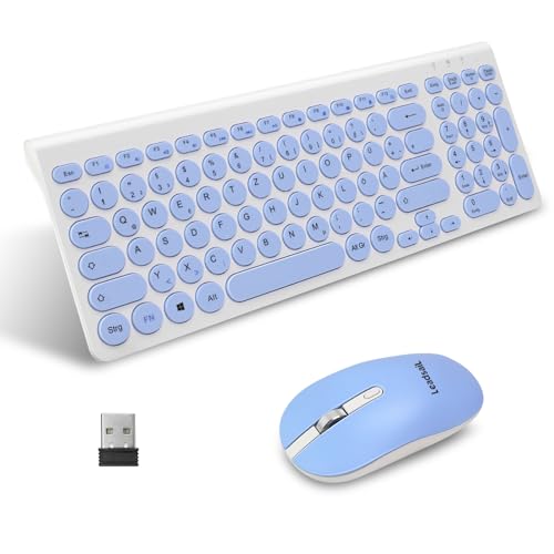 LeadsaiL, kabelloses Tastatur-Maus-Set, ergonomische Maus und Tastatur, kabellose PC-Tastatur und Maus, deutsches QWERTZ-Layout, leise Tastatur- und Maustasten, MacOS PC, Laptop, Blau von LeadsaiL