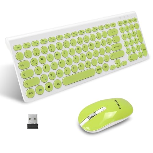 LeadsaiL, kabelloses Tastatur-Maus-Set, ergonomische Maus und Tastatur, kabellose PC-Tastatur und Maus, deutsches QWERTZ-Layout, leise Tastatur- und Maustasten, MacOS PC, Laptop, Grün von LeadsaiL