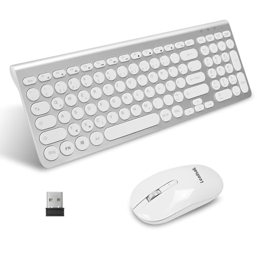LeadsaiL, kabelloses Tastatur-Maus-Set, ergonomische Maus und Tastatur, kabellose PC-Tastatur und Maus, deutsches QWERTZ-Layout, leise Tastatur- und Maustasten, MacOS PC, Laptop, Silber von LeadsaiL