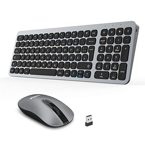 LeadsaiL, kabelloses Tastatur- und Maus-Set, 2.4 G, leise-schlank-Kombination (QWERTZ, deutsches Layout) mit 2-in-1 USB Nano Empfänger, für PC, Desktop, Laptop, Windows XP / 7 8 10, Mac, Grau von LeadsaiL