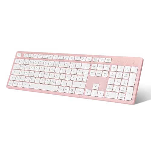 LeadsaiL K786 Kabellos Tastatur QWERTZ Deutsche Layout USB Anschluss 2,4 GHz Funk Tastatur mit Multimedia-Tasten, Natürliche Größe Kompatibel mit PC, Computer, Notebook, Windows-Rosa von LeadsaiL