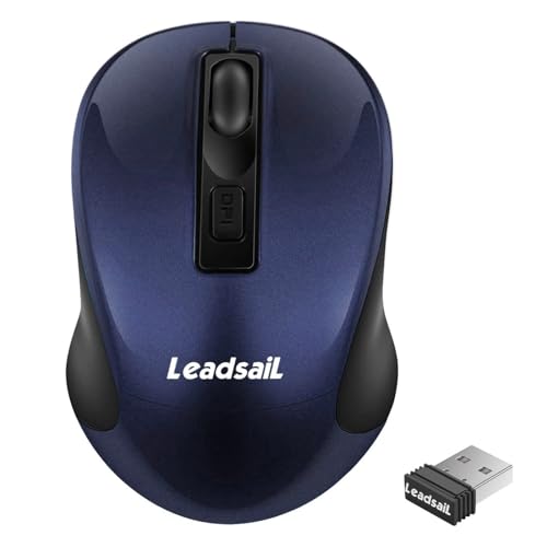 LeadsaiL Kabellose Maus, 1600DPI, 2,4 GHz mit USB-Empfänger, 4 Tasten, Leises Klicken und Scrollen, 15-Monate Akkulaufzeit, Kompatibilität mit Mehreren Geräten - Blau von LeadsaiL