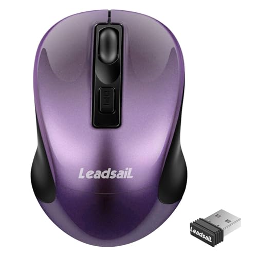 LeadsaiL Kabellose Maus, 1600DPI, 2,4 GHz mit USB-Empfänger, 4 Tasten, Leises Klicken und Scrollen, 15-Monate Akkulaufzeit, Kompatibilität mit Mehreren Geräten - Lila von LeadsaiL