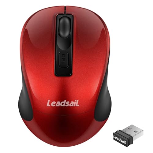 LeadsaiL Kabellose Maus, 1600DPI, 2,4 GHz mit USB-Empfänger, 4 Tasten, Leises Klicken und Scrollen, 15-Monate Akkulaufzeit, Kompatibilität mit Mehreren Geräten - Rot von LeadsaiL