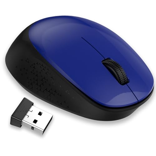 LeadsaiL Kabellose Maus für Laptop, 2,4 GHz Silent USB Maus, Slim Optische Maus mit 3 Tasten, 1600 DPI, Schwarz & Blau von LeadsaiL