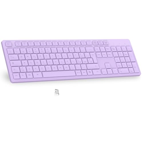 LeadsaiL Kabellose Tastatur, Wireless Keyboard in voller Größe, italienisches QWERTY-Layout, ergonomisches USB-Layout, 2,4 GHz mit Ziffernblock für PC, Laptop, Mac OS, Macbook Pro/Air, Windows-Violett von LeadsaiL