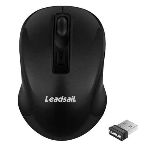 LeadsaiL Leise Funkmaus, Kabellose Muas 2.4G 1600 DPI 4 Tasten Optische Laptop Maus, Schlanke klick Computermaus, PC Maus mit USB Nano Empfänger, Eine AA-Batterie Enthalten (Black) von LeadsaiL