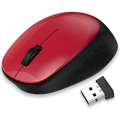 LeadsaiL Maus Kabellos, 2.4G Wireless Maus Leise mit USB Empfänger, 1600 DPI Optical Tracking, 3 Tasten Mäuse, Für Links- und Rechtshänder, Kompatibel mit PC, Mac, Laptop, Windows - Rot von LeadsaiL