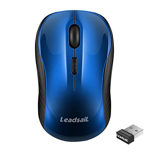 LeadsaiL Maus Kabellos, 2.4G Wireless Maus Leise mit USB Empfänger, 1600 DPI Optical Tracking, 4 Tasten Mäuse, Für Links- und Rechtshänder, Kompatibel mit PC, Mac, Laptop, Windows - Blau von LeadsaiL