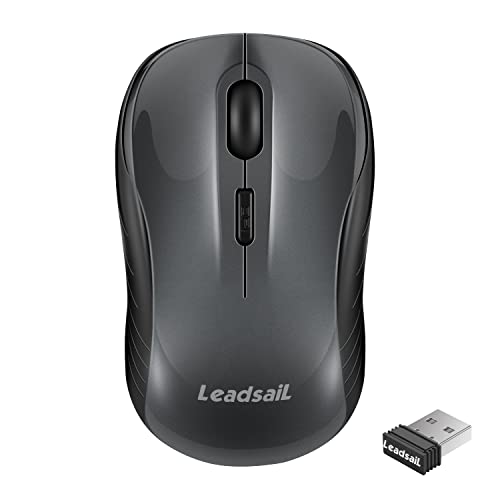LeadsaiL Maus Kabellos, 2.4G Wireless Maus Leise mit USB Empfänger, 1600 DPI Optical Tracking, 4 Tasten Mäuse, Für Links- und Rechtshänder, Kompatibel mit PC, Mac, Laptop, Windows - Grau von LeadsaiL