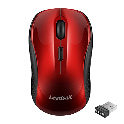LeadsaiL Maus Kabellos, 2.4G Wireless Maus Leise mit USB Empfänger, 1600 DPI Optical Tracking, 4 Tasten Mäuse, Für Links- und Rechtshänder, Kompatibel mit PC, Mac, Laptop, Windows - Rot von LeadsaiL