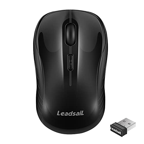 LeadsaiL Maus Kabellos, 2.4G Wireless Maus Leise mit USB Empfänger, 1600 DPI Optical Tracking, 4 Tasten Mäuse, Für Links- und Rechtshänder, Kompatibel mit PC, Mac, Laptop, Windows - Schwarz von LeadsaiL