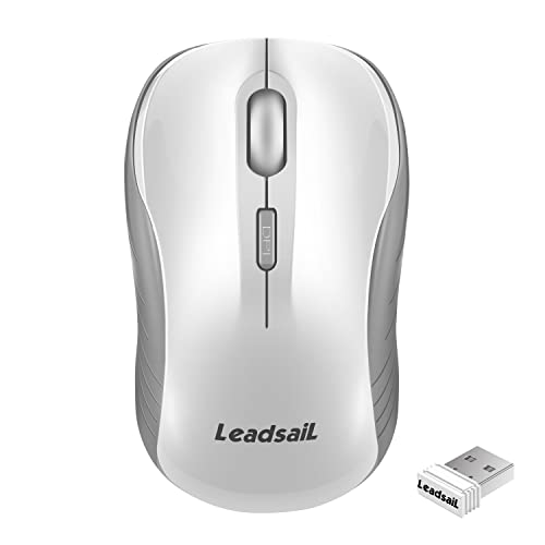 LeadsaiL Maus Kabellos, 2.4G Wireless Maus Leise mit USB Empfänger, 1600 DPI Optical Tracking, 4 Tasten Mäuse, Für Links- und Rechtshänder, Kompatibel mit PC, Mac, Laptop, Windows - Weiß von LeadsaiL