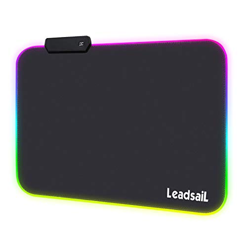LeadsaiL RGB Gaming Mauspad 12 Beleuchtungs Modi 7 LED Farben Antiwasser, Premium-texturiertes, rutschfeste Gummierte Unterseite Matte für Computer PC Professionelle Gamer - 35.5x25.5x0.4cm von LeadsaiL