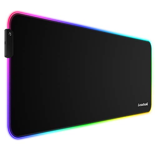 LeadsaiL RGB Gaming Mauspad 12 Beleuchtungs Modi 7 LED Farben Antiwasser, Premium-texturiertes, rutschfeste Gummierte Unterseite Matte für Computer PC Professionelle Gamer - 80x30x0.4cm von LeadsaiL