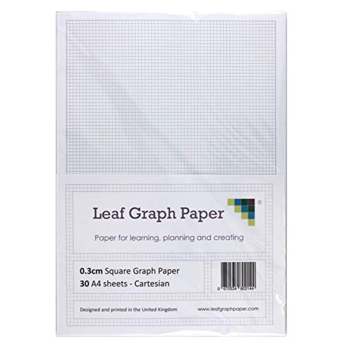 A4 Graph Papier Pack – 0,3 cm 3 mm quadratisch kartesisch – 30 loseblattwerken Tabelle A4 Graph Papier Pack – 0,3 cm 3 mm quadratisch kartesisch – 30 loseblattwerken Tabelle von Leaf Graph Paper