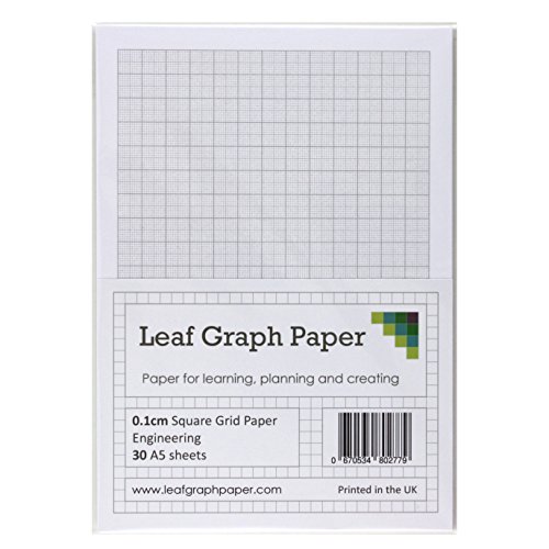 A5 Graph Papier 1 mm 0,1 cm kariert – 30 lose Blätter – graues Raster von Leaf Graph Paper