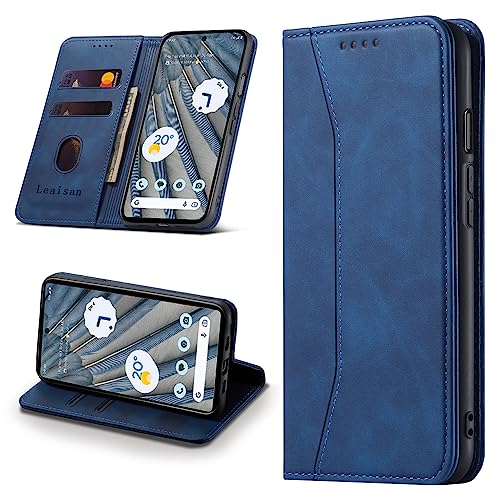 Leaisan Handyhülle für Google Pixel 7A Hülle Premium Leder Flip Klappbare Stoßfeste Magnetische [Standfunktion] [Kartenfächern] Schutzhülle für Pixel 7A Tasche - Blau von Leaisan