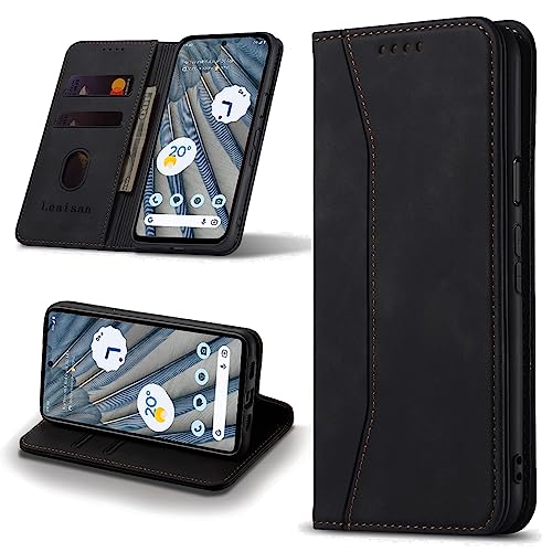 Leaisan Handyhülle für Google Pixel 7A Hülle Premium Leder Flip Klappbare Stoßfeste Magnetische [Standfunktion] [Kartenfächern] Schutzhülle für Pixel 7A Tasche - Schwarz von Leaisan