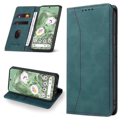 Leaisan Handyhülle für Google Pixel 8 5G Hülle Premium Leder Flip Klappbare Stoßfeste Magnetische [Standfunktion] [Kartenfächern] Schutzhülle für Google Pixel 8 5G Tasche - Malachitgrün von Leaisan