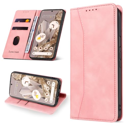 Leaisan Handyhülle für Google Pixel 8 Pro 5G Hülle Premium Leder Flip Klappbare Stoßfeste Magnetische [Standfunktion] [Kartenfächern] Schutzhülle für Google Pixel 8 Pro 5G Tasche - Rose Gold von Leaisan