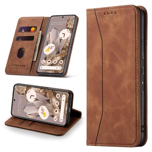 Leaisan Handyhülle für Google Pixel 8 Pro Hülle Premium Leder Flip Klappbare Stoßfeste Magnetische [Standfunktion] [Kartenfächern] Schutzhülle für Google Pixel 8 Pro Tasche - Braun von Leaisan