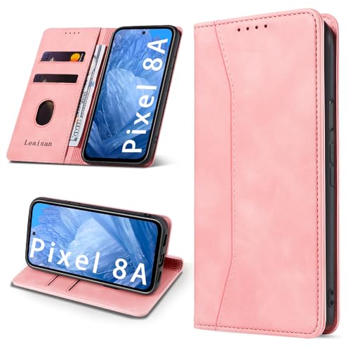 Leaisan Handyhülle für Google Pixel 8A 5G Hülle Premium Leder Flip Klappbare Stoßfeste Magnetische [Standfunktion] [Kartenfächern] Schutzhülle für Google Pixel 8A 5G Tasche - Rose Gold von Leaisan