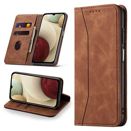 Leaisan Handyhülle für Samsung Galaxy A12 Hülle Premium Leder Flip Klappbare Stoßfeste Magnetische [Standfunktion] [Kartenfächern] Schutzhülle für Samsung Galaxy A12 Tasche - Braun von Leaisan