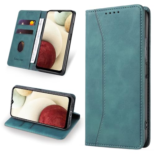 Leaisan Handyhülle für Samsung Galaxy A12 Hülle Premium Leder Flip Klappbare Stoßfeste Magnetische [Standfunktion] [Kartenfächern] Schutzhülle für Samsung Galaxy A12 Tasche - Malachitgrün von Leaisan