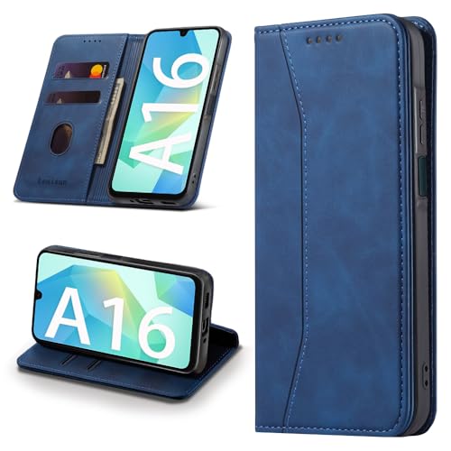Leaisan Handyhülle für Samsung Galaxy A16 5G Hülle Premium Leder Flip Klappbare Stoßfeste Magnetische [Standfunktion] [Kartenfächern] Schutzhülle für Samsung A16 5G Tasche - Blau von Leaisan