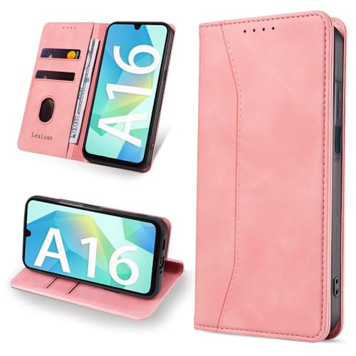 Leaisan Handyhülle für Samsung Galaxy A16 5G Hülle Premium Leder Flip Klappbare Stoßfeste Magnetische [Standfunktion] [Kartenfächern] Schutzhülle für Samsung A16 5G Tasche - Rose Gold von Leaisan