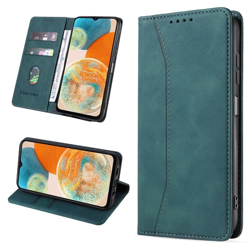 Leaisan Handyhülle für Samsung Galaxy A23 5G/4G Hülle Premium Leder Flip Klappbare Stoßfeste Magnetische [Standfunktion] [Kartenfächern] Schutzhülle für Samsung A23 5G/4G Tasche - Malachitgrün von Leaisan