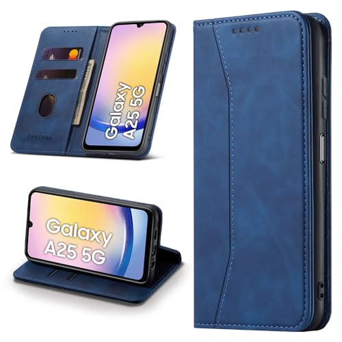 Leaisan Handyhülle für Samsung Galaxy A25 5G Hülle Premium Leder Flip Klappbare Stoßfeste Magnetische [Standfunktion] [Kartenfächern] Schutzhülle für Samsung A25 5G Tasche - Blau von Leaisan