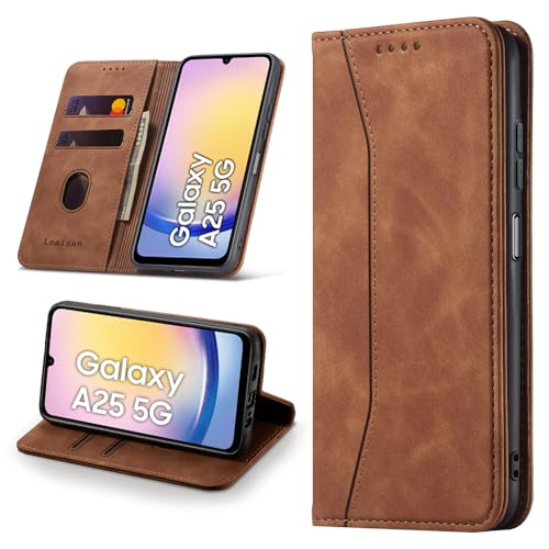 Leaisan Handyhülle für Samsung Galaxy A25 5G Hülle Premium Leder Flip Klappbare Stoßfeste Magnetische [Standfunktion] [Kartenfächern] Schutzhülle für Samsung A25 5G Tasche - Braun von Leaisan