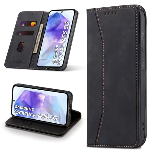 Leaisan Handyhülle für Samsung Galaxy A35 5G Hülle Premium Leder Flip Klappbare Stoßfeste Magnetische [Standfunktion] [Kartenfächern] Schutzhülle für Samsung A35 5G Tasche - Schwarz von Leaisan