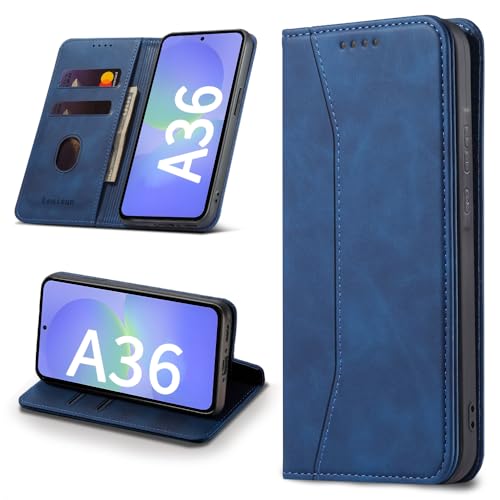 Leaisan Handyhülle für Samsung Galaxy A36 5G Hülle Premium Leder Flip Klappbare Stoßfeste Magnetische [Standfunktion] [Kartenfächern] Schutzhülle für Samsung A36 5G Tasche - Blau von Leaisan