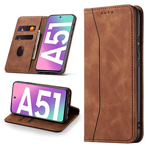 Leaisan Handyhülle für Samsung Galaxy A51 Hülle Premium Leder Flip Klappbare Stoßfeste Magnetische [Standfunktion] [Kartenfächern] Schutzhülle für Samsung Galaxy A51 Tasche - Braun von Leaisan