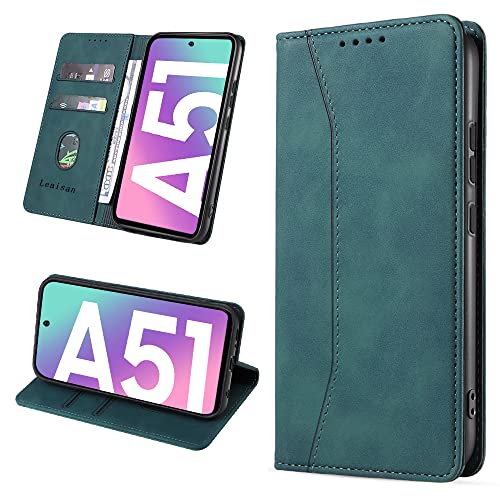 Leaisan Handyhülle für Samsung Galaxy A51 Hülle Premium Leder Flip Klappbare Stoßfeste Magnetische [Standfunktion] [Kartenfächern] Schutzhülle für Samsung Galaxy A51 Tasche - Malachitgrün von Leaisan