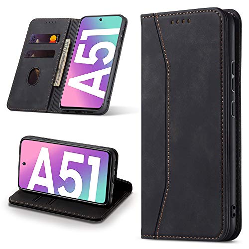Leaisan Handyhülle für Samsung Galaxy A51 Hülle Premium Leder Flip Klappbare Stoßfeste Magnetische [Standfunktion] [Kartenfächern] Schutzhülle für Samsung Galaxy A51 Tasche - Schwarz von Leaisan