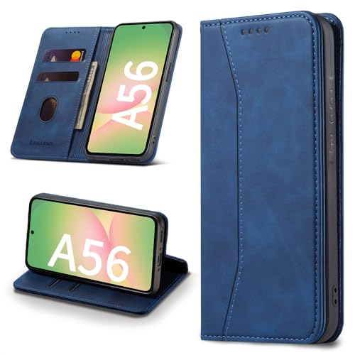Leaisan Handyhülle für Samsung Galaxy A56 5G Hülle Premium Leder Flip Klappbare Stoßfeste Magnetische [Standfunktion] [Kartenfächern] Schutzhülle für Samsung A56 5G Tasche - Blau von Leaisan