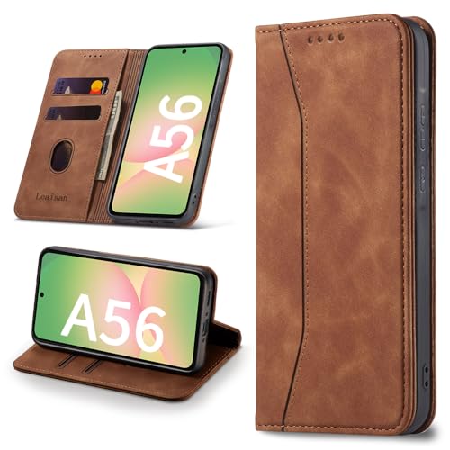 Leaisan Handyhülle für Samsung Galaxy A56 5G Hülle Premium Leder Flip Klappbare Stoßfeste Magnetische [Standfunktion] [Kartenfächern] Schutzhülle für Samsung A56 5G Tasche - Braun von Leaisan