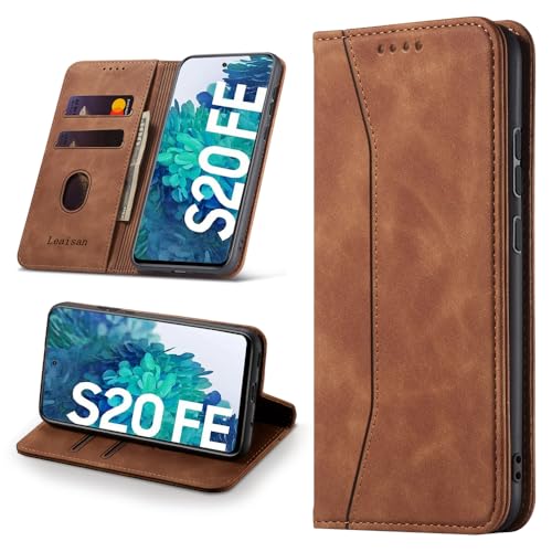 Leaisan Handyhülle für Samsung Galaxy S20 FE Hülle Premium Leder Flip Klappbare Stoßfeste Magnetische [Standfunktion] [Kartenfächern] Schutzhülle für Samsung Galaxy S20 FE 4G/5G Tasche - Braun von Leaisan
