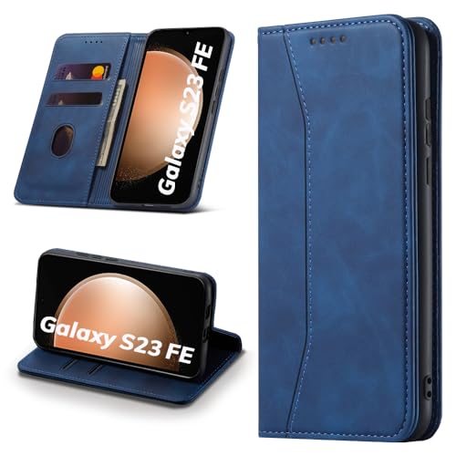 Leaisan Handyhülle für Samsung Galaxy S23 FE 5G Hülle Premium Leder Flip Klappbare Stoßfeste Magnetische [Standfunktion] [Kartenfächern] Schutzhülle für Samsung S23 FE 5G Tasche - Blau von Leaisan