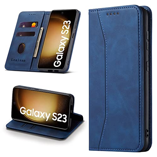 Leaisan Handyhülle für Samsung Galaxy S23 Hülle Premium Leder Flip Klappbare Stoßfeste Magnetische [Standfunktion] [Kartenfächern] Schutzhülle für Samsung S23 Tasche - Blau von Leaisan