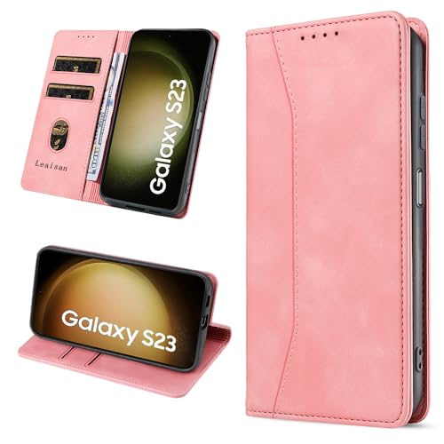 Leaisan Handyhülle für Samsung Galaxy S23 Hülle Premium Leder Flip Klappbare Stoßfeste Magnetische [Standfunktion] [Kartenfächern] Schutzhülle für Samsung S23 Tasche - Rose Gold von Leaisan