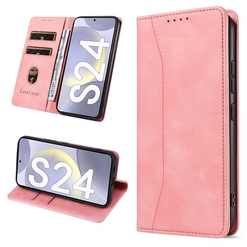 Leaisan Handyhülle für Samsung Galaxy S24 Hülle Premium Leder Flip Klappbare Stoßfeste Magnetische [Standfunktion] [Kartenfächern] Schutzhülle für Samsung S24 5G Tasche - Rose Gold von Leaisan